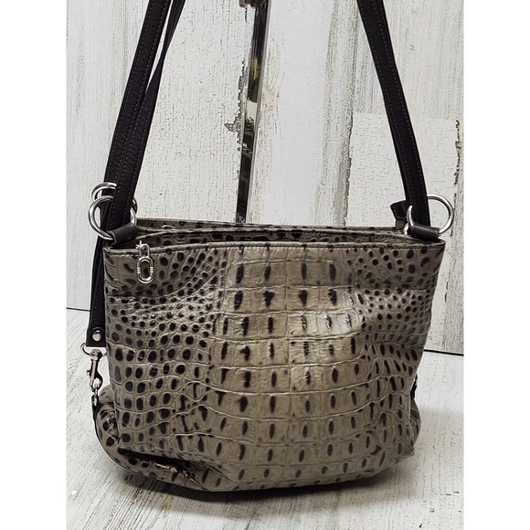 Vintage DUE FRATELLI Brown Croc Embossed Leather Shoulder  Vintage DUE FRATELLI Purse Brown Croc Embossed Leather Shoulder Bag Handbag